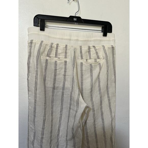 Athleta Cabo Tide Wide Leg 100% Linen Stripe Pants Size 8 White Coastal Beachy - Picture 3 of 8